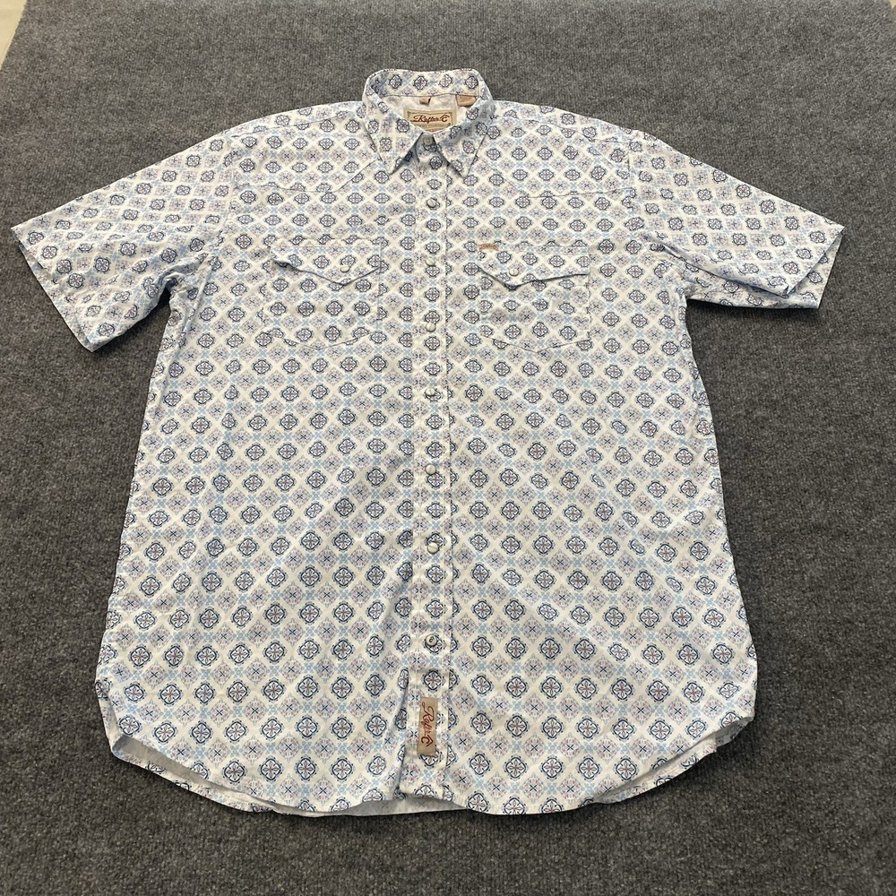 Rafter C Abstract Cowboy Collection Pearl Snap Shirt Mens XLT Big & Tall Stretch - Picture 2 of 7